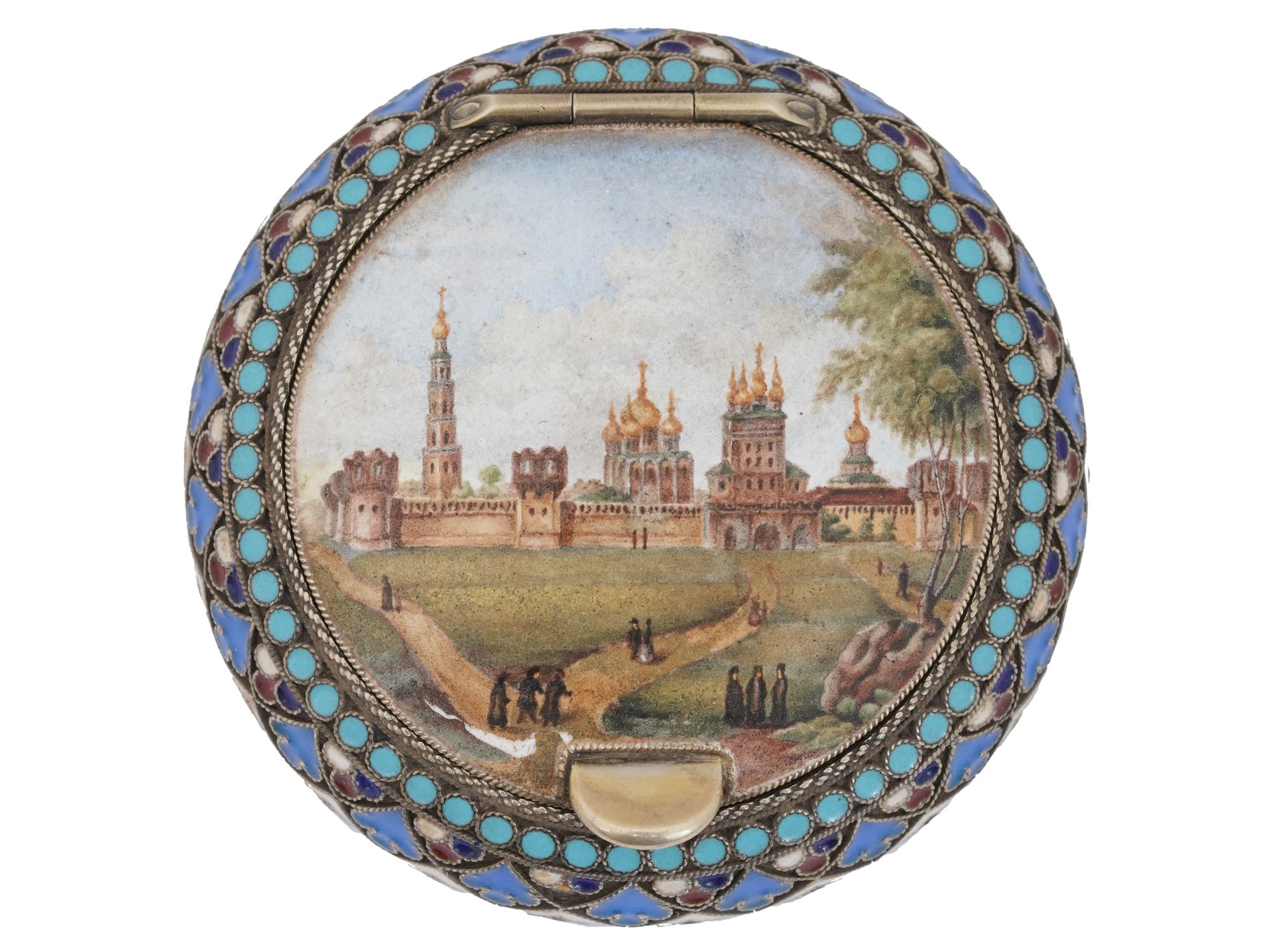 RUSSIAN HAND PAINTED SILVER AND ENAMEL TRINKET BOX PIC-2